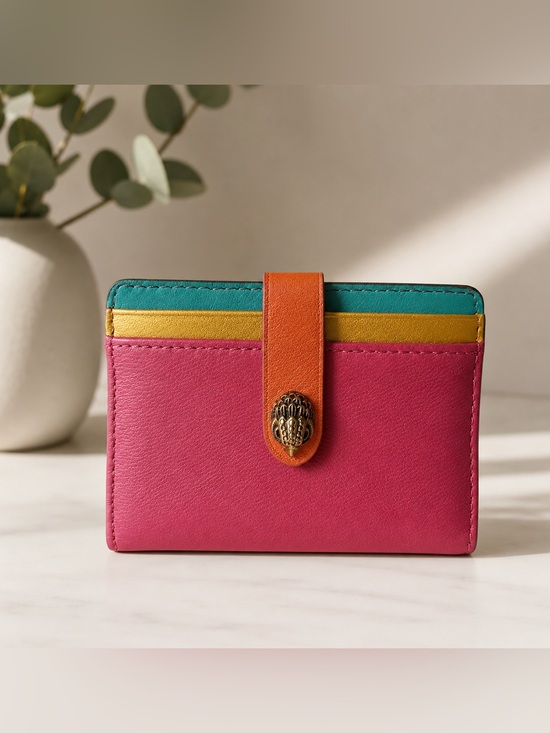 Kurt Geiger Handbags - Kurt Geiger Colorblock Leather Card Wallet - Pink, Teal, Gold, Orange